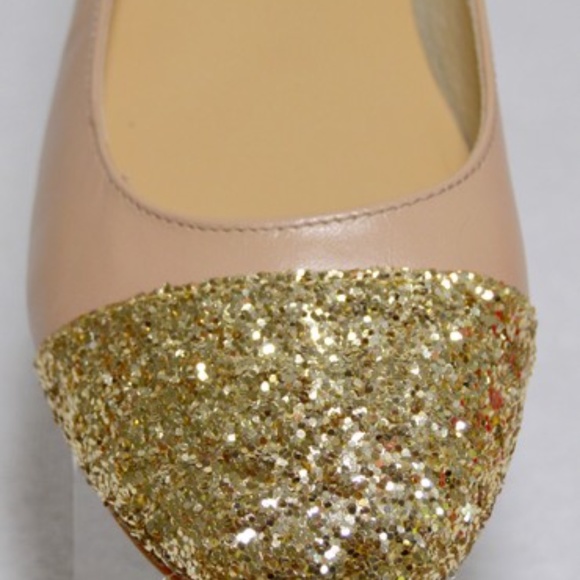 🏷️ NWT  Nude New Gold Glitter Cap Toe Ballet Flats - Picture 5 of 8